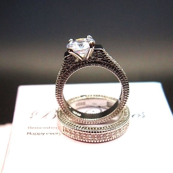 2 Piece Light Blue Main Stone, Bridal / Wedding set. Solid 925 Sterling Silver - Picture 7 of 13